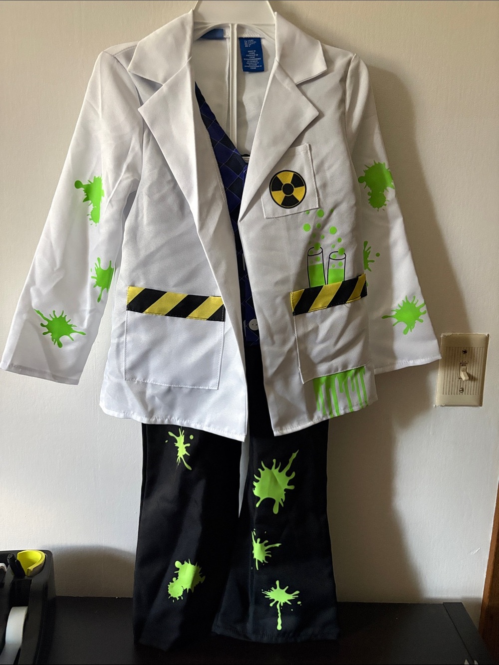 Kids White and Black Mad Scientist Costume with Neon Green Accents